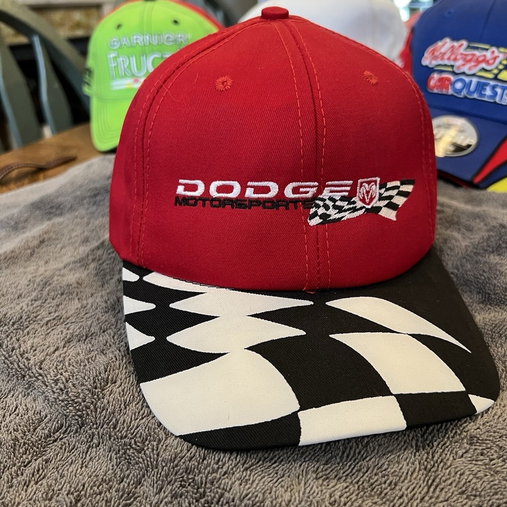 Vintage Dodge Hat Snapback Motorsports Made in USA Checkered Racing Embroidered‎